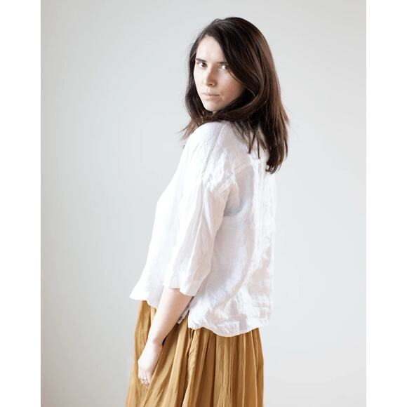 CP Shades Rooney Boxy Crop Blouse In White Linen Size Large - Picture 2 of 9